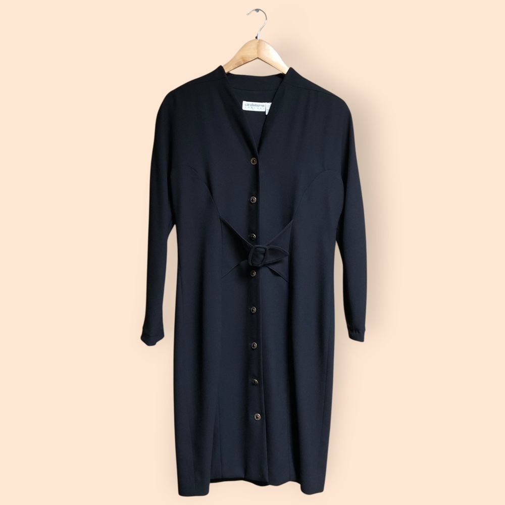 Vintage 80s/90s Liz Claiborne Dress Workwear Classic Career Retro Black Women 8